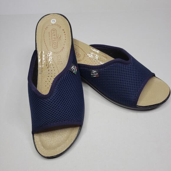 Fly Flot Navy Mesh Slide Sandals Made in Italy Anti-Shock Women's Sz 38 (US 7.5) - Picture 11 of 11